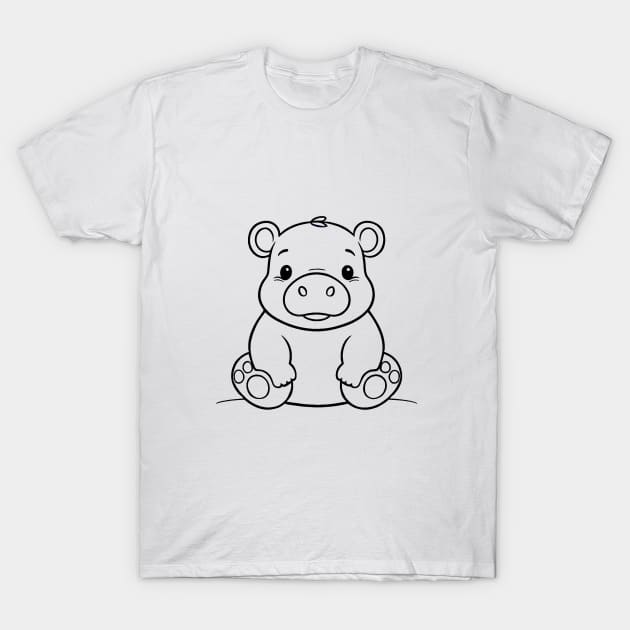 Cute Baby Hippo Animal Outline T-Shirt by Zenflow